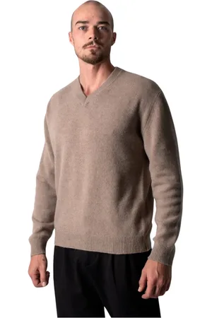 Daniele Fiesoli Strik, Herre, Brun, M, Cashmere, Brun Melange Cashmere V Neck Pullover