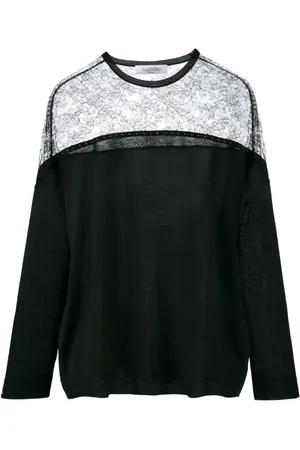 VALENTINO Sweathshirts & Hoodies, Dame, Sort, S, Uld, Sort let uldtrøje med blonder skulder