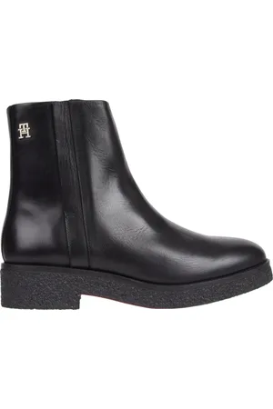 Tommy Hilfiger Sko, Dame, Sort, 36 EU, Læder, Sorte Crepe Ankelstøvler