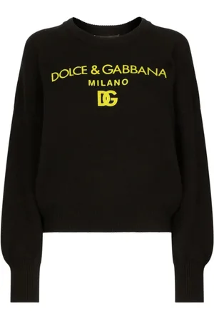 Dolce & Gabbana Strik, Dame, Sort, XS, Sort Gul Crewneck Sweater