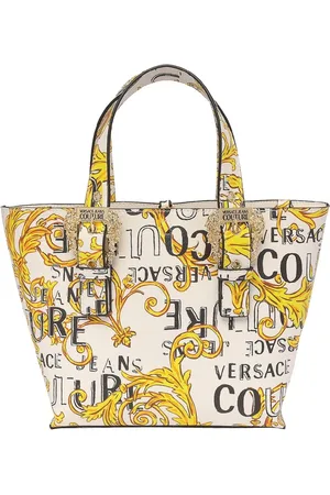 VERSACE Taske, Dame, Flerfarvet, ONE SIZE, Uld, Hvid Baroktryk Håndtaske med Logo Spænder