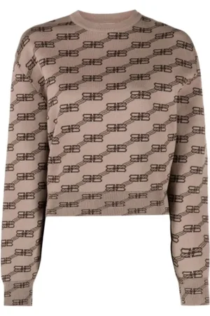 Balenciaga Strik, Dame, Brun, XS, Bomuld, Monogram Print Brun Sweater