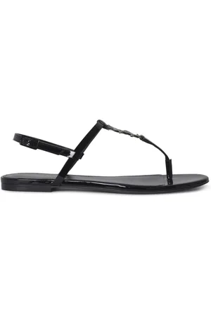Saint Laurent Sko, Dame, Sort, 36 EU, Læder, Cassandra Patentlæder T-Band Sandaler