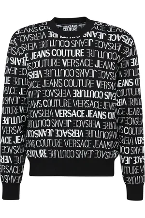 VERSACE Strik, Herre, Sort, S, Bomuld, Sort Sweater med Logo Skrift