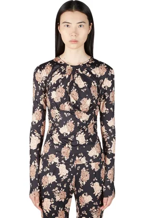 Rokh Top, Dame, Sort, M, Uld, Blomstret Jersey Top med Avantgarde Stil