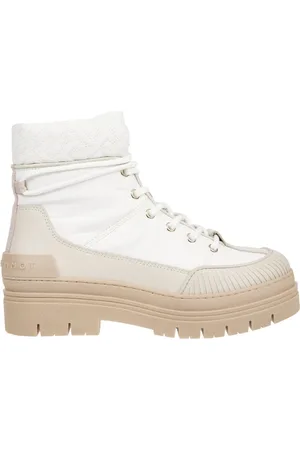 Tommy Hilfiger Sko, Dame, Hvid, 39 EU, Bomuld, Hvide Monogram Outdoor Ankelstøvler
