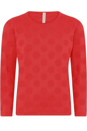 Skovhuus Strik, Dame, Rød, L, Bomuld, Dotted O-Neck Pullover i Lutus Pink