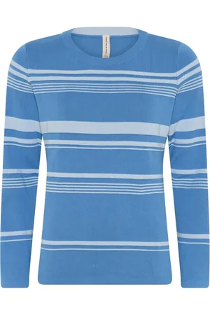 Skovhuus Strik, Dame, Blå, XL, Bomuld, Struktureret Stribet Pullover Bluse