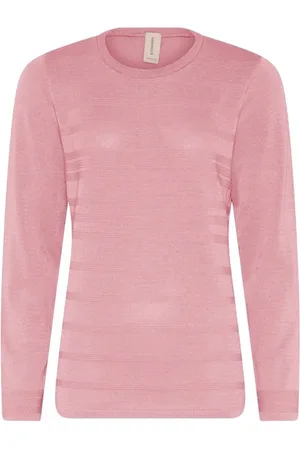 Skovhuus Strik, Dame, Lyserød, S, Bomuld, Struktureret O-Neck Pullover Bluse