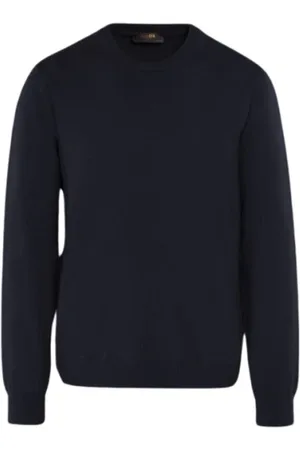MOORER Strik, Herre, Blå, S, Cashmere, Fin Cashmere Silk Crew-neck Sweater
