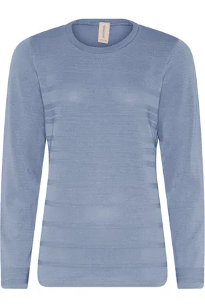 Skovhuus Strik, Dame, Blå, 2XL, Bomuld, Struktur O-Neck Pullover i Søblå