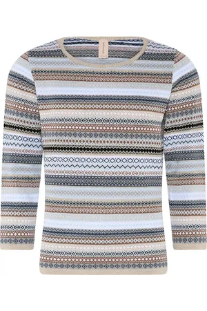 Skovhuus Strik, Dame, Flerfarvet, M, Bomuld, Stribet Pullover Trøje i Bark Beige