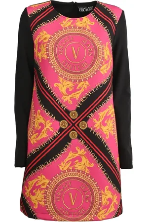 VERSACE Kjole, Dame, Flerfarvet, S, Polyester, Kort Tunika Kjole med Multifarvet Print