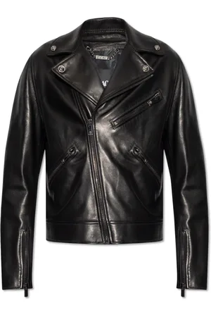VERSACE Jakke, Herre, Sort, XL, Læder, Læder bikerjakke