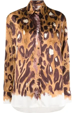 Marni Bluser & Skjorter, Dame, Brun, 2XS, Leopard Print Skjorte med Spids Krave