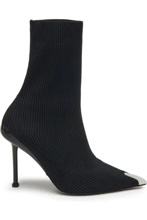 Alexander McQueen Sko, Dame, Sort, 40 EU, Ribbet Strik Ankelstøvler med Sølv Tåkappe