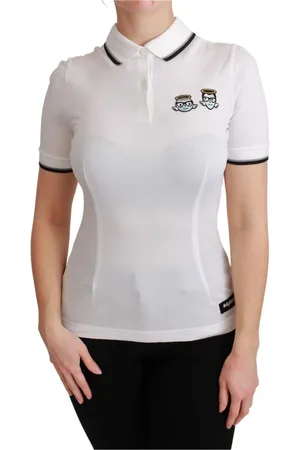 Dolce & Gabbana Top, Dame, Hvid, XS, Bomuld, Angel Broderet Polo T-shirt