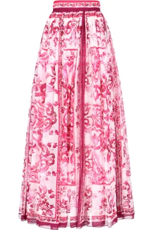 Dolce & Gabbana Nederdel, Dame, Lyserød, XS, Lyserød Silke Maxiederdel til Kvinder