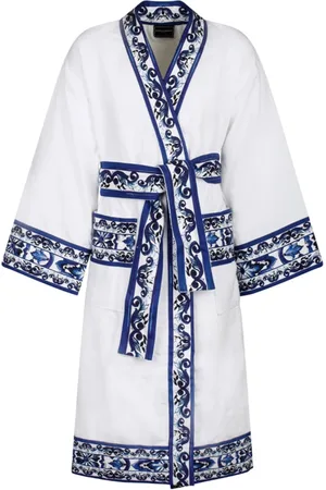Dolce & Gabbana Nightwear & Lounge, Dame, Hvid, L, Bomuld, Barocco Logo Print Signature Badekåbe