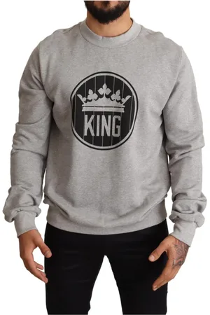Dolce & Gabbana Sweathshirts & Hoodies, Herre, Grå, S, Bomuld, Crown King Print Sweater
