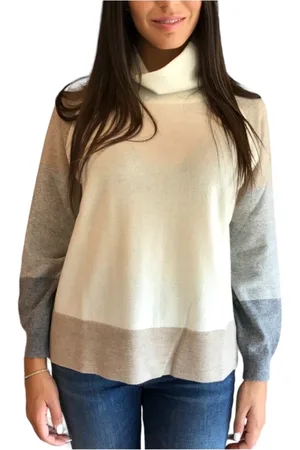 KANGRA CASHMERE Strik, Dame, , M, Uld, Farveblok Højhalset Sweater med Sideslidser