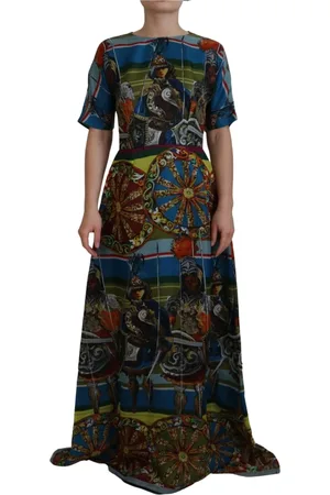 Dolce & Gabbana Kjole, Dame, Flerfarvet, XS, Multifarvet Sicily Silke Aline Lang Kjole