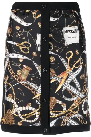 Moschino Nederdel, Dame, Flerfarvet, M, Uld, Sort Twill Indsæt Kortederdel
