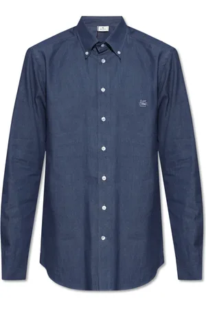Etro Skjorte, Herre, Blå, M, Bomuld, Logo-broderet Skjorte