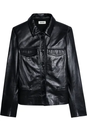 Zadig & Voltaire Jakke, Dame, Sort, L, Læder, Sort Læderjakke med Knapper