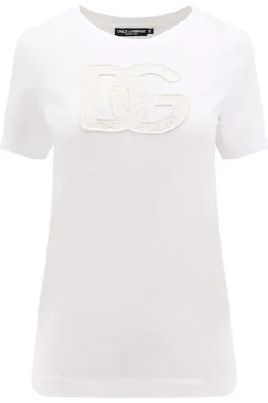 Dolce & Gabbana Top, Dame, Hvid, 2XS, Bomuld, Logo Patch Crew-neck T-Shirt