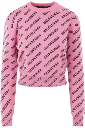 Balenciaga Strik, Dame, Lyserød, L, Bomuld, Lyserød Logo Jacquard Cropped Sweater