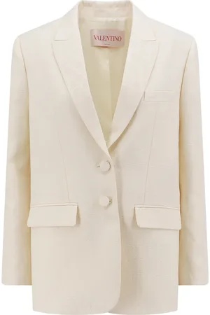 VALENTINO Jakke, Dame, Hvid, S, Uld, Uld og Silke Blazer med Iconographe Motiv
