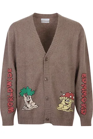 Edmmond Studios Strik, Herre, Brun, M, Uld, Brun Broderet V-Hals Cardigan