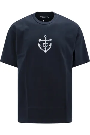 Dolce & Gabbana Top, Herre, Blå, XL, Bomuld, Marina Print Bomuld T-Shirt