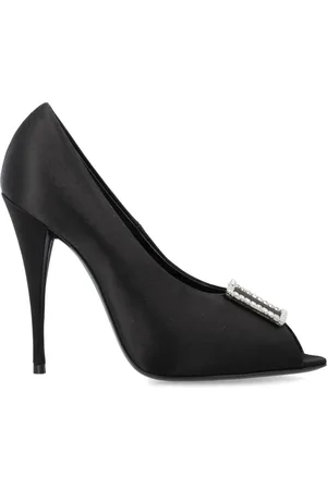 Saint Laurent Sko, Dame, Sort, 36 1/2 EU, Satin, Sort Satin Crepe Peep Toe Pumps