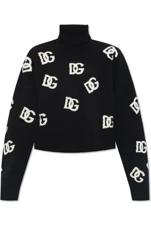 Dolce & Gabbana Strik, Dame, Sort, XS, Uld, Monogrammeret uld turtleneck sweater