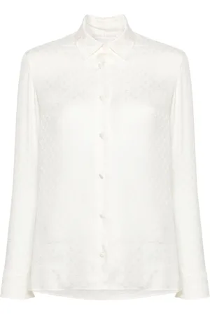 Palm Angels Bluser & Skjorter, Dame, Hvid, 2XS, Uld, Monogram Jacquard Hvid Skjorte