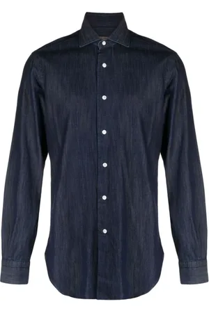 BARBA Skjorte, Herre, Blå, L, Bomuld, Italiensk Denim Skjorte, 100% Bomuld