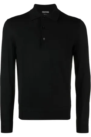 Tom Ford Top, Herre, Sort, M, Uld, Luksus Merinould Polo Shirt