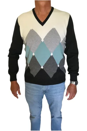 Gran Sasso Strik, Herre, Sort, XL, Uld, Kontrast Diamant V-Hals Sweaters