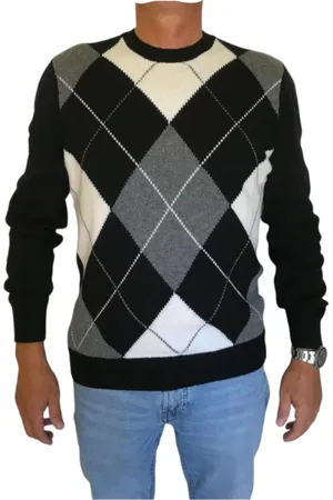 Gran Sasso Strik, Herre, Sort, L, Uld, Kontrast Diamant Crewneck Sweaters