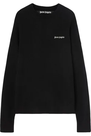 Palm Angels Strik, Herre, Sort, M, Uld, Sort Broderet Sweater