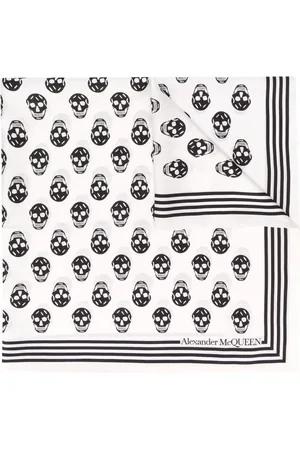 Alexander McQueen Tilbehør, Herre, Hvid, ONE SIZE, Uld, Silketørklæde med Biker Skull Print