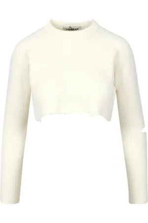 A PAPER KID Strik, Dame, , L, Bomuld, Crop Sweater med Slids og Logo Tag