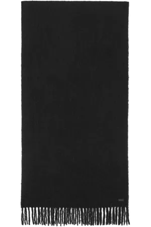 Saint Laurent Tilbehør, Dame, Sort, ONE SIZE, Uld, Sort frynset tørklæde med ringbindet design