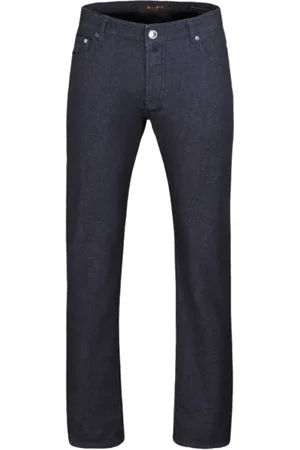 MOORER Bukser, Herre, Blå, W34, Uld, Regular-Fit 5-Lomme Jeans med Behagelig Pasform