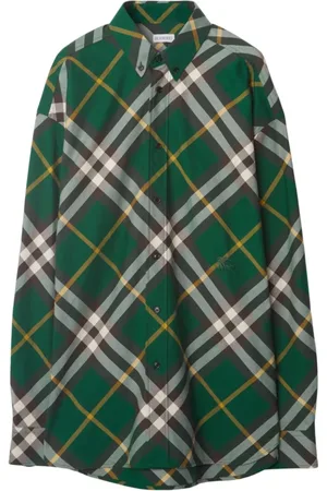 Burberry Skjorte, Herre, Grøn, M, Bomuld, Grønternet skjorte med broderet logo
