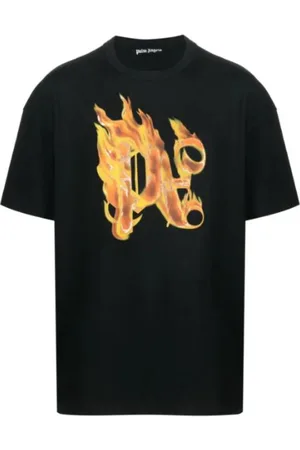 Palm Angels Top, Herre, Sort, S, Bomuld, Logo Print Crew Neck T-shirts og Polos