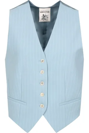 SEMICOUTURE Jakke, Dame, Blå, M, Uld, Blå Pinstripe Uld-Bluse