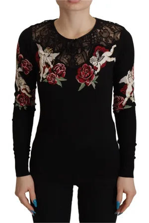 Dolce & Gabbana Bluser & Skjorter, Dame, Sort, L, Bomuld, Sort Angel Broderet Cardigan